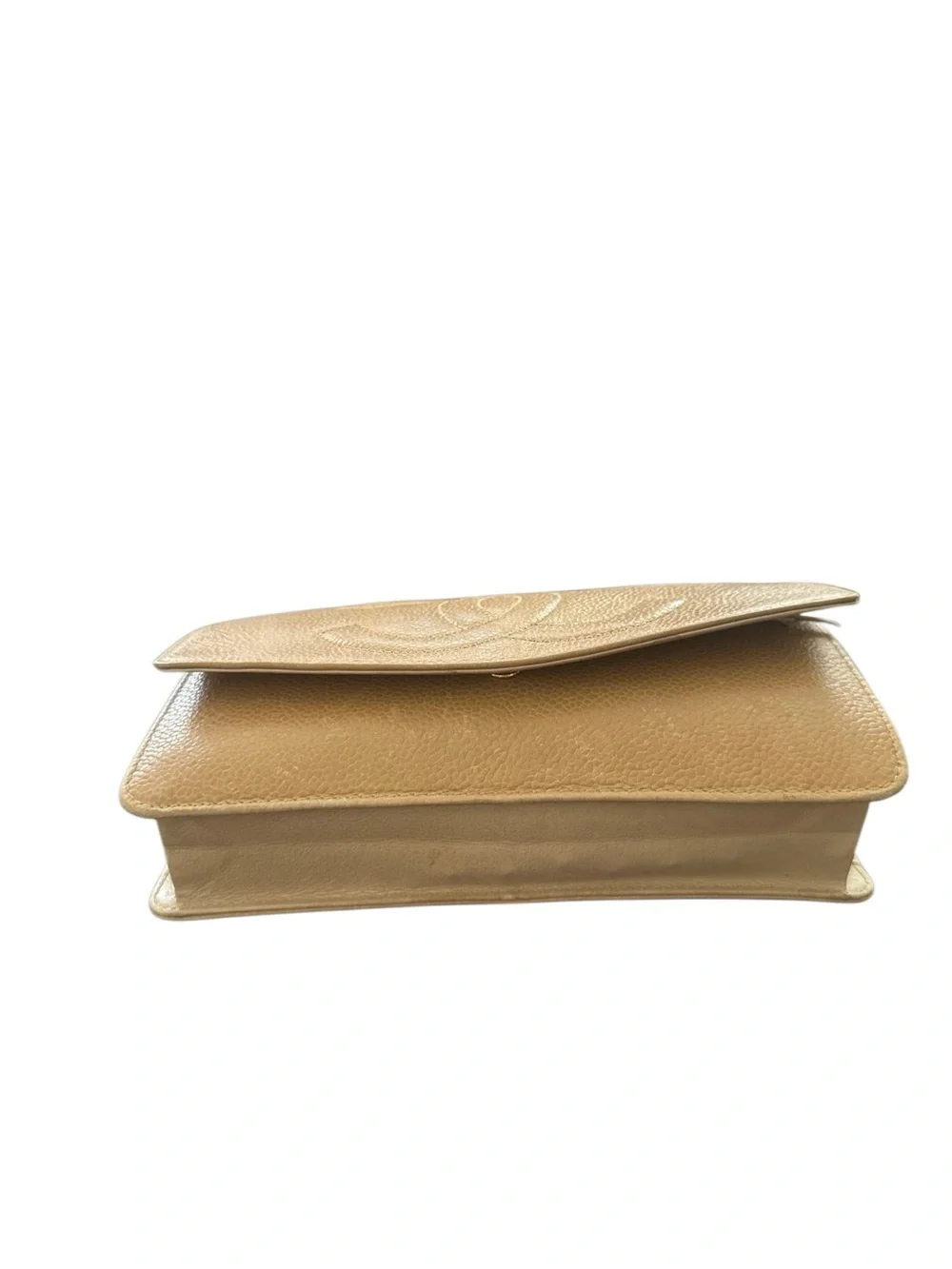 CHANEL Tan Quilted CC Leather Clutch
